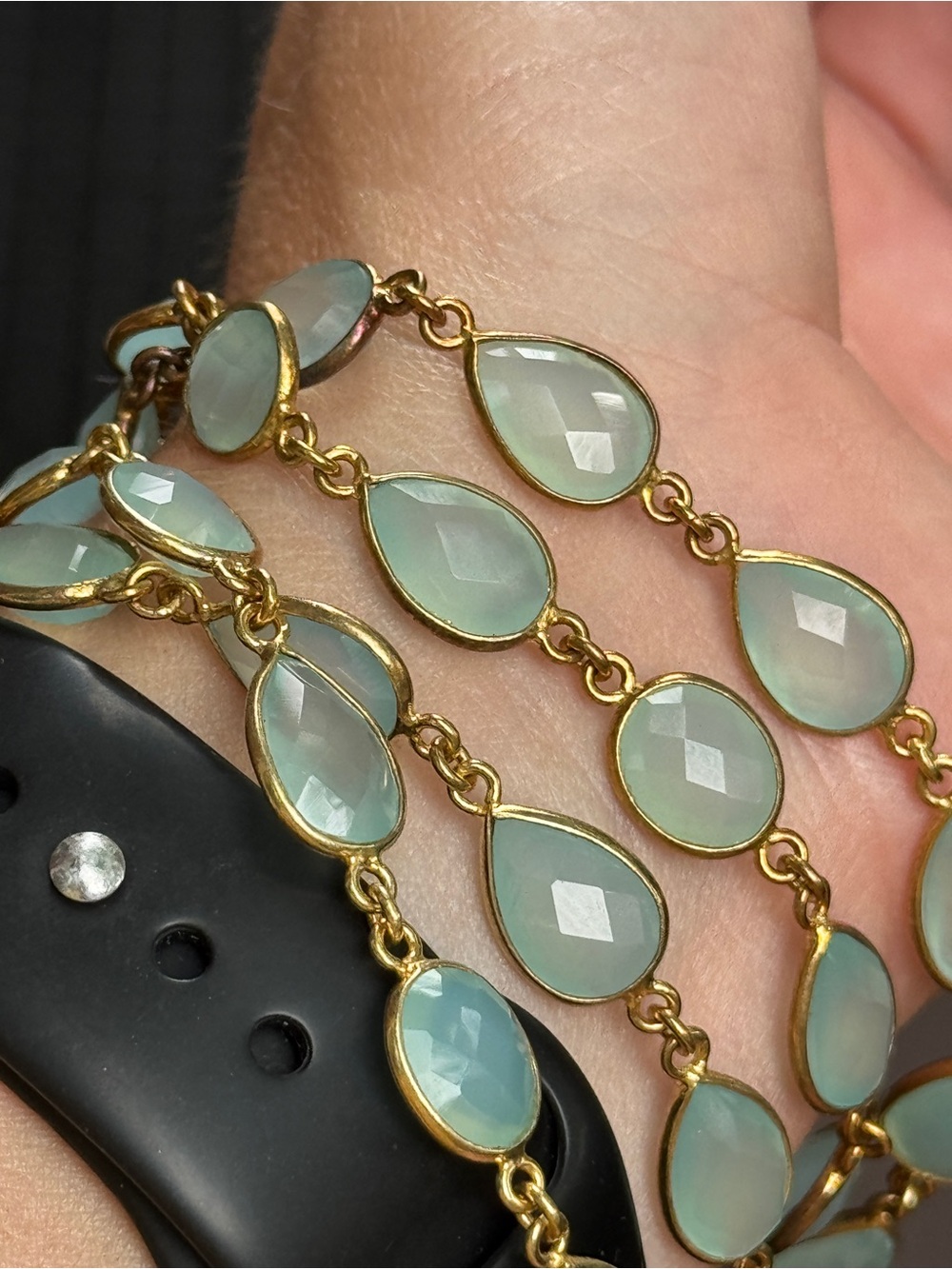 Gold in color Teardrop Chalcedony Bracelet - Pale Aqua - Picture 2 of 9
